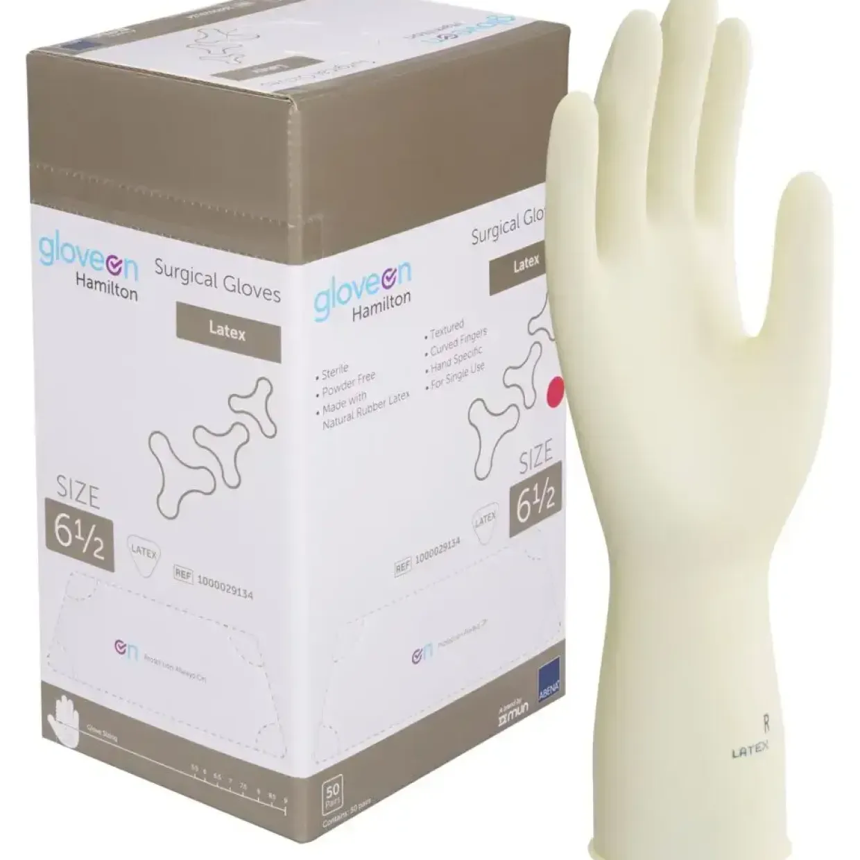 Operationshandske, Gloveon Hamilton, 6,5, nature, latex, pudderfri - 50 par