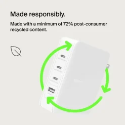Oplader, Belkin 140W 4-ports USB GaN Wall Charger with UK, EU, US plug tips - Køb minimum 6 stk.