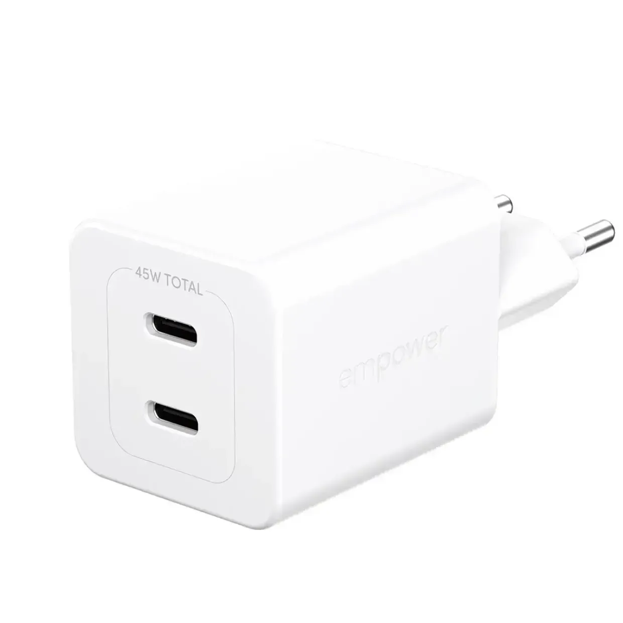 Oplader, Empower by PanzerGlass, Turbo, 45W, 2x USB-C, EU stik, Hvid