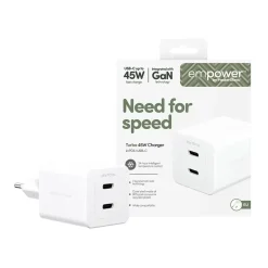 Oplader, Empower by PanzerGlass, Turbo, 45W, 2x USB-C, EU stik, Hvid