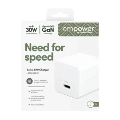 Oplader, Empower by PanzerGlass, Turbo, 30W, USB-C, EU stik, Hvid