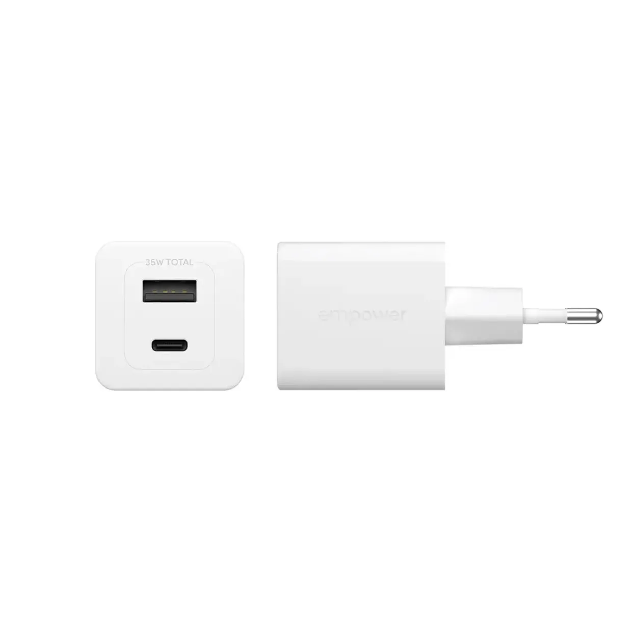 Oplader, Empower by PanzerGlass, Turbo, 35W, USB-C + USB-A, EU stik, Hvid