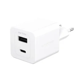 Oplader, Empower by PanzerGlass, Turbo, 35W, USB-C + USB-A, EU stik, Hvid