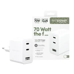 Oplader, Empower by PanzerGlass, Turbo 70W, Multiple Charger, 2x USB-C+USB-A, EU stik, Hvid