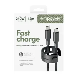 Opladerkabel, Empower by PanzerGlass, Racing, 240W, USB-C to USB-C, 1.2M, Sort