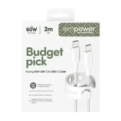 Opladerkabel, Empower by PanzerGlass, Racing, 60W, USB-C to USB-C, 2M, Hvid