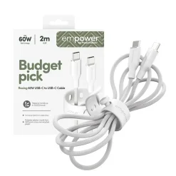 Opladerkabel, Empower by PanzerGlass, Racing, 60W, USB-C to USB-C, 2M, Hvid