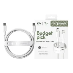 Opladerkabel, Empower by PanzerGlass, Racing, 60W, USB-C to USB-C, 2M, Hvid