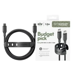 Opladerkabel, Empower by PanzerGlass, Racing, 60W, USB-C to USB-C, 1.2M, Sort