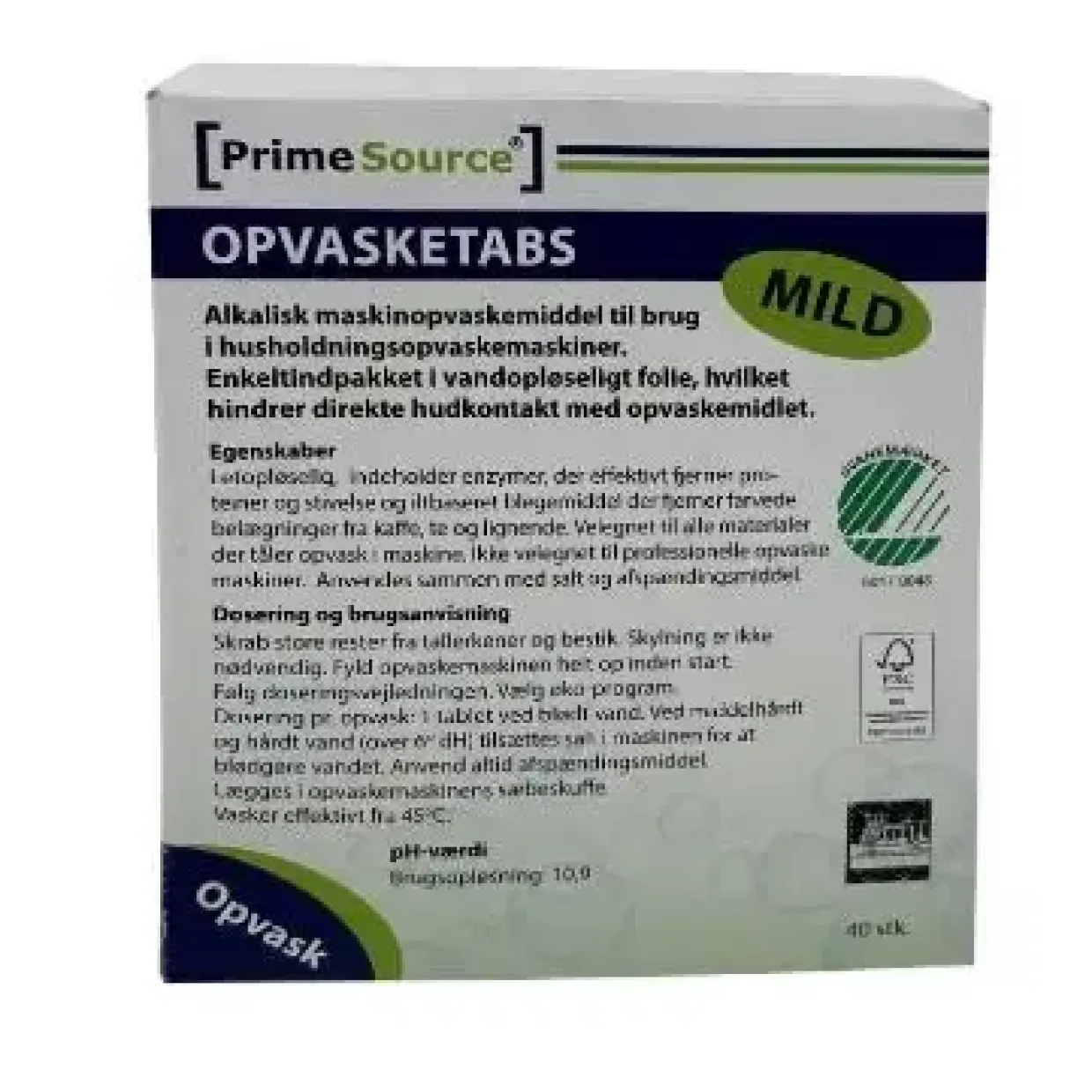 Opvasketabs - Prime Source Mild - Vandopløselig folie - Til husholdningsmaskiner - 40 stk