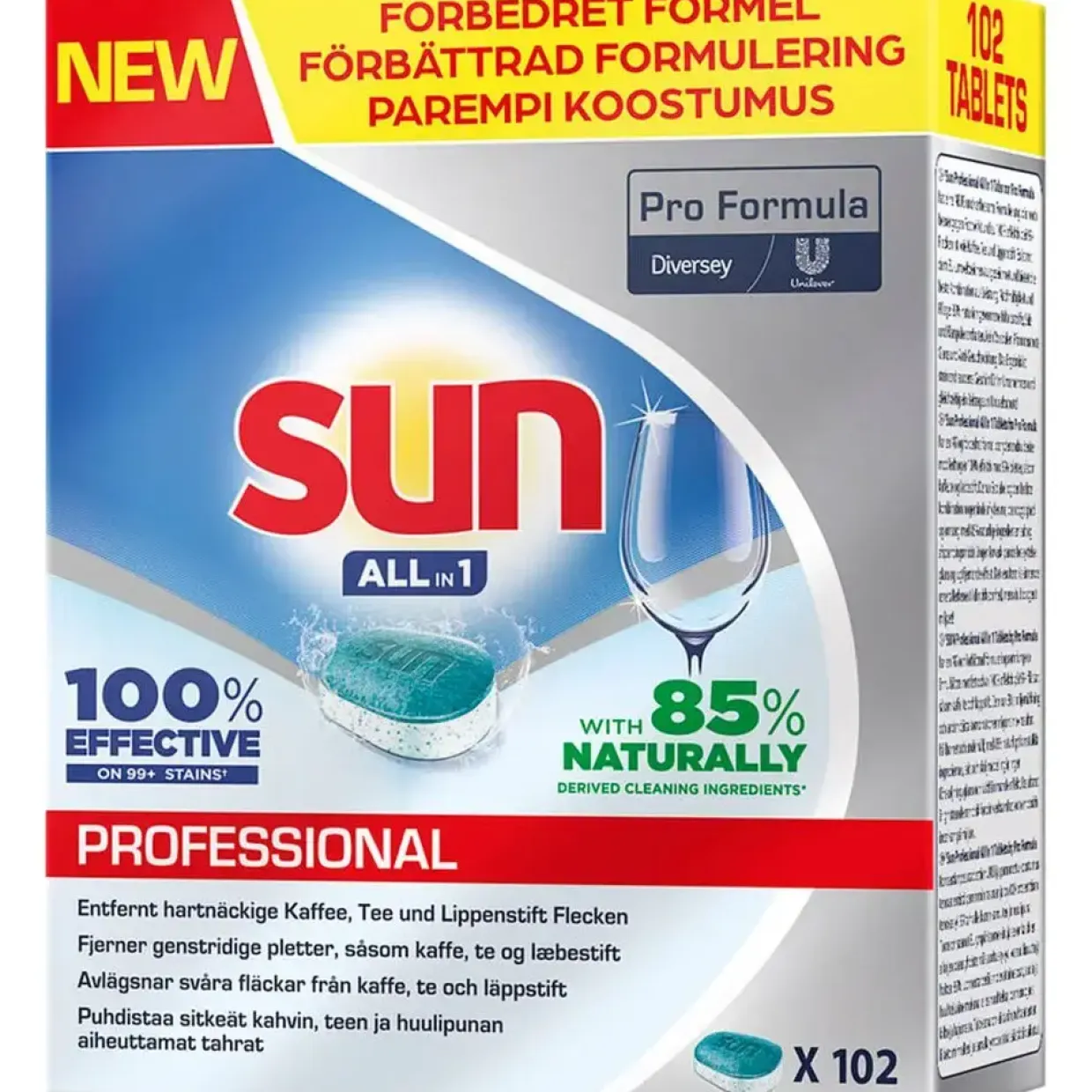 Opvasketabs, Sun Professional, vandopløselig folie, uden klor, med farve, uden parfume - 408 stk