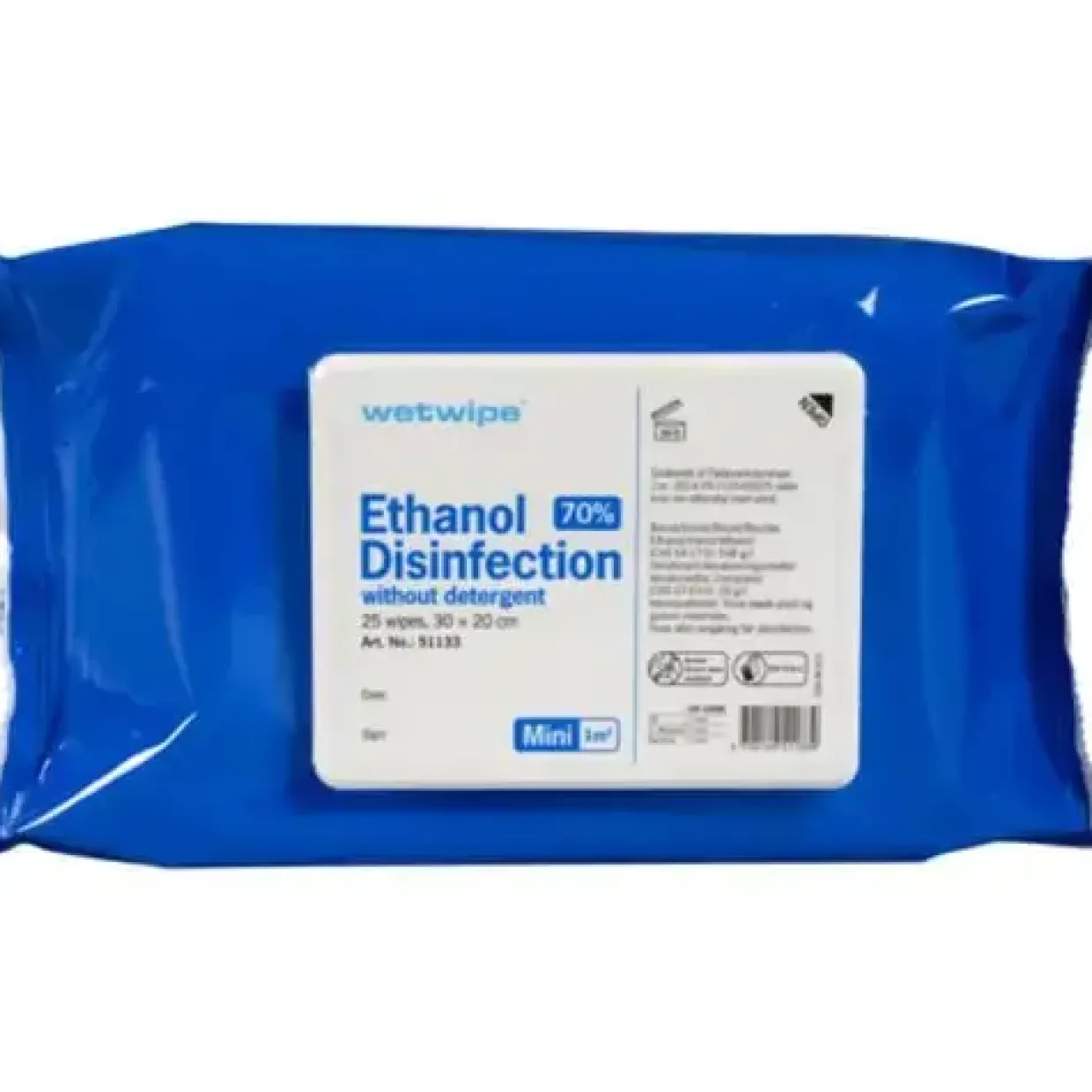 Overfladedesinfektion - Wet Wipe Mini - 70% Ethanol - 30x20 cm - 25 stk