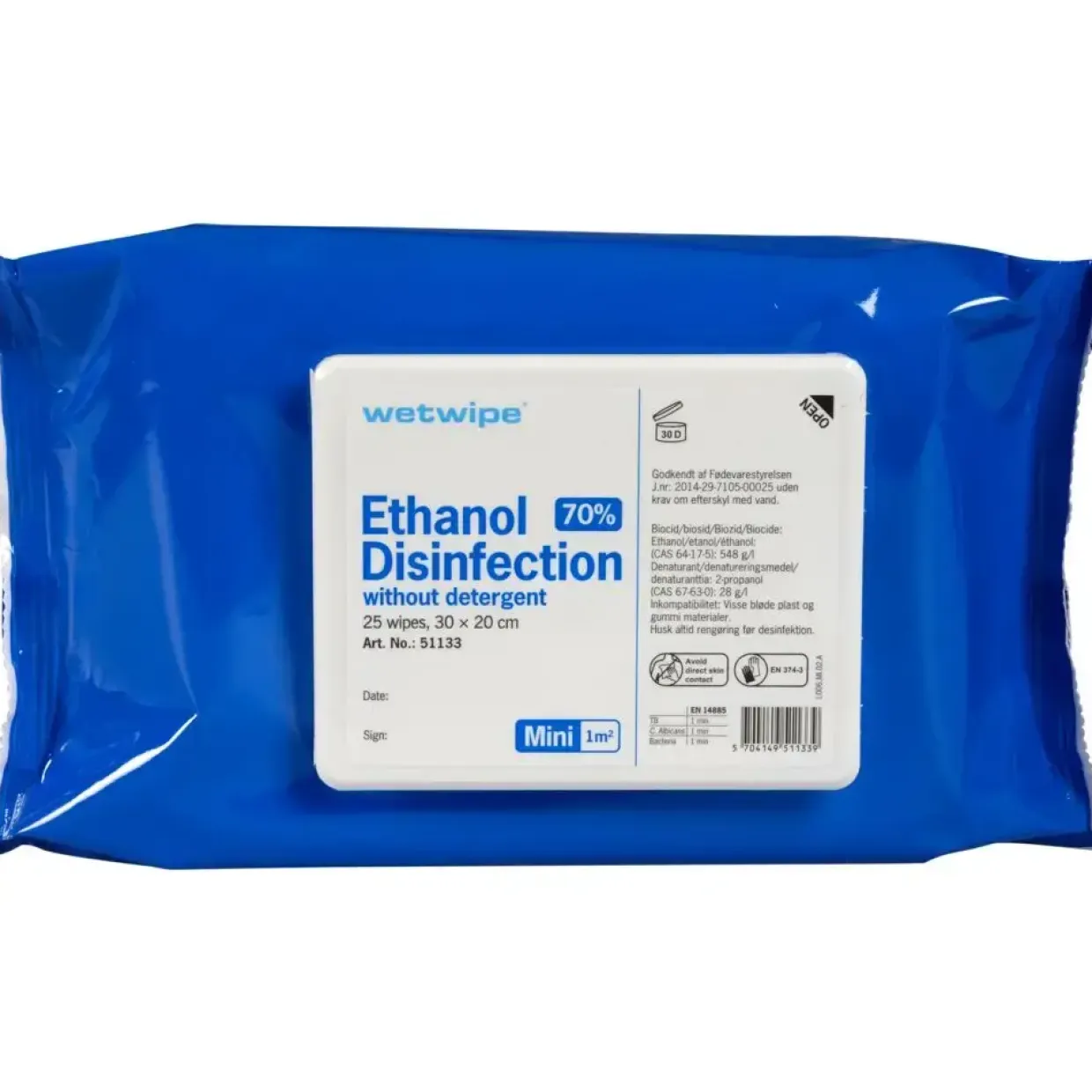 Overfladedesinfektion - Wet Wipe Mini - 70% Ethanol - 30x20 cm - 25 stk