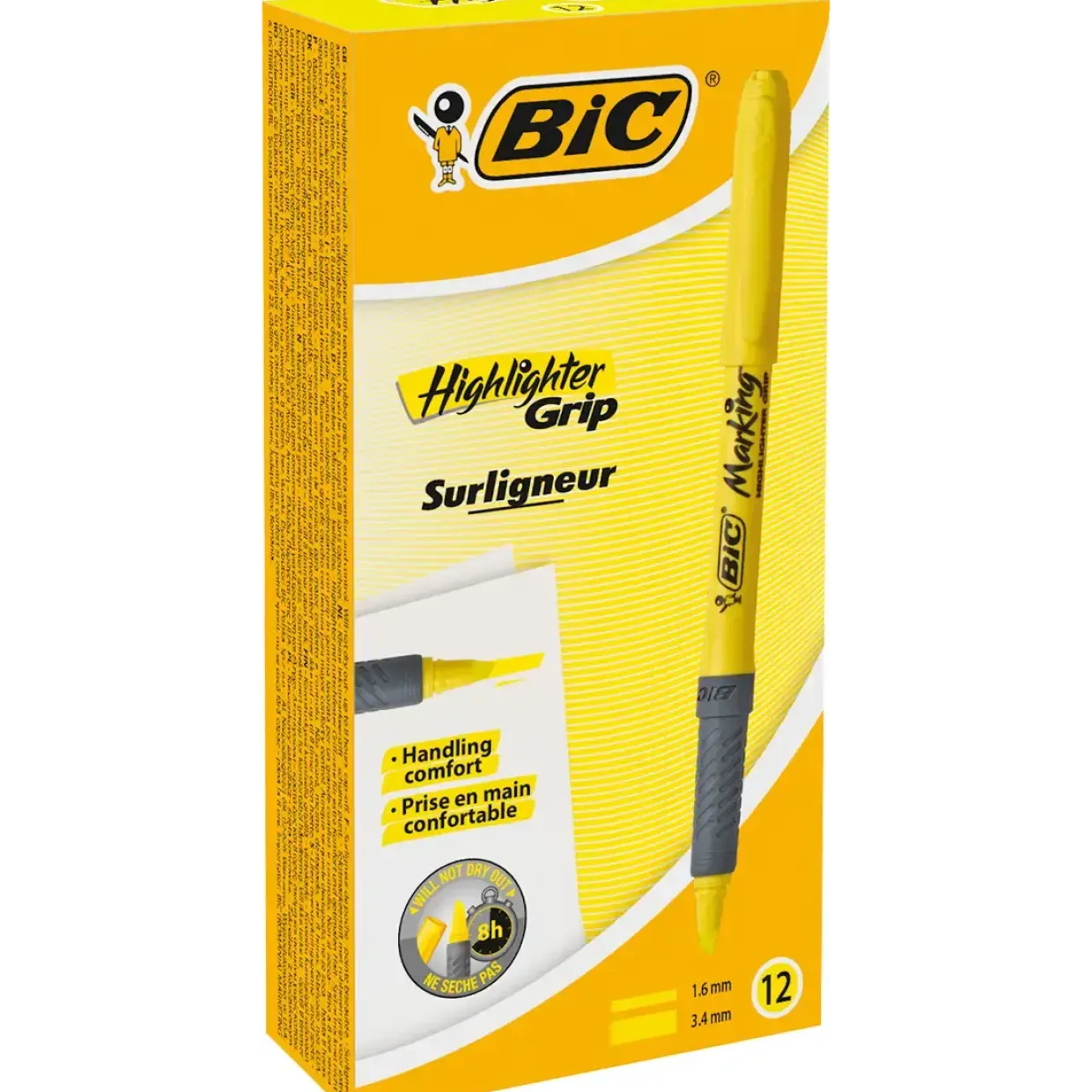 Overstregningstusch BIC Brite Liner Grip gul - Køb minimum 12 stk.