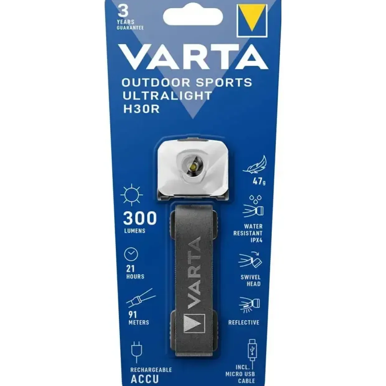 Pandelampe letvægts - Varta Outdoor Sports UltraLight H30R