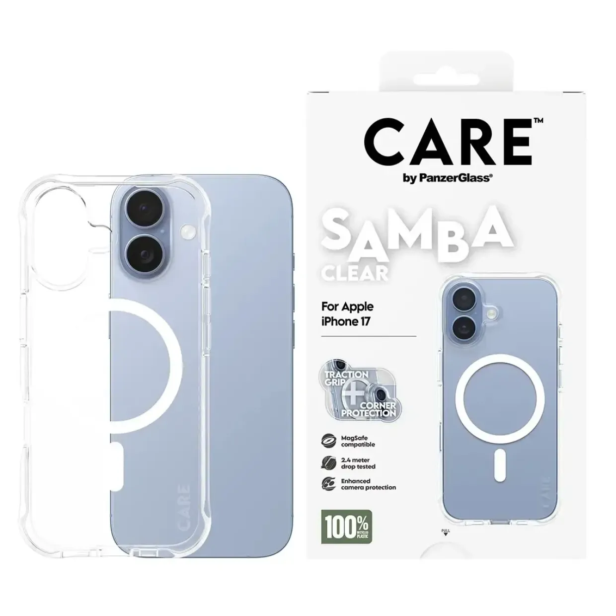 PanzerGlass CARE Fashionable Case Samba Transparent w. White MagSafe iPhone 17