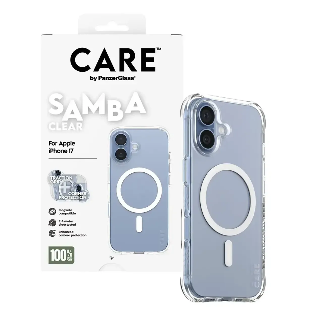 PanzerGlass CARE Fashionable Case Samba Transparent w. White MagSafe iPhone 17