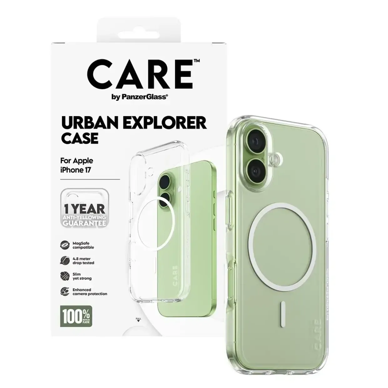 PanzerGlass CARE Flagship Case Transparent Urban Explorer w. White MagSafe iPhone 17