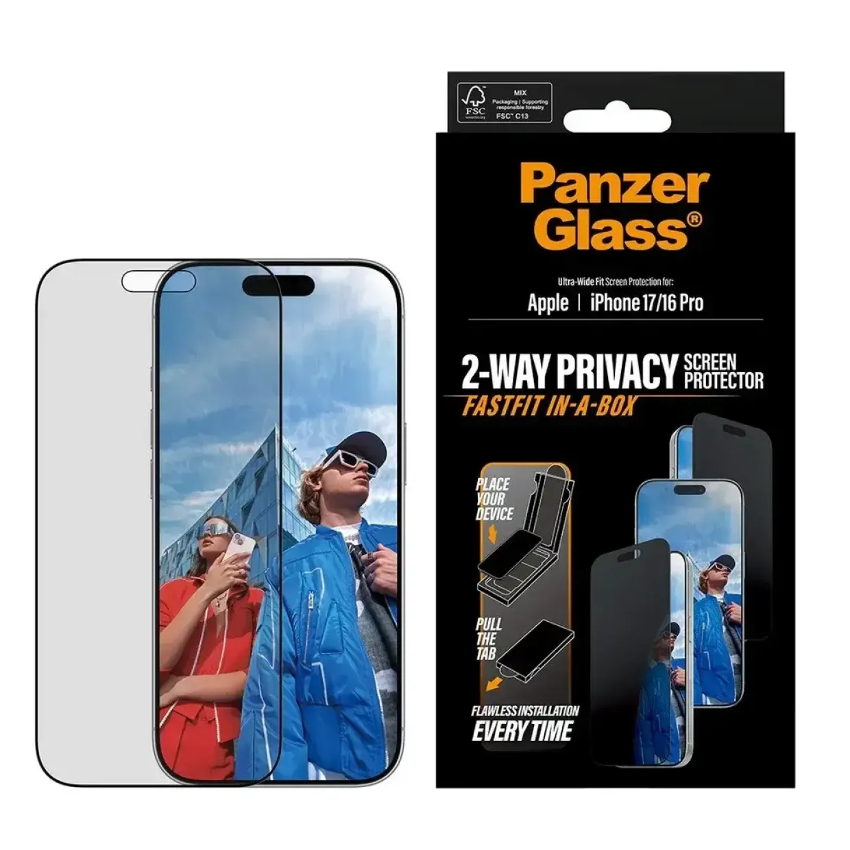 PanzerGlass PG 2-Way Privacy Screen Protector iPhone 17/16 Pro UWF Fastf