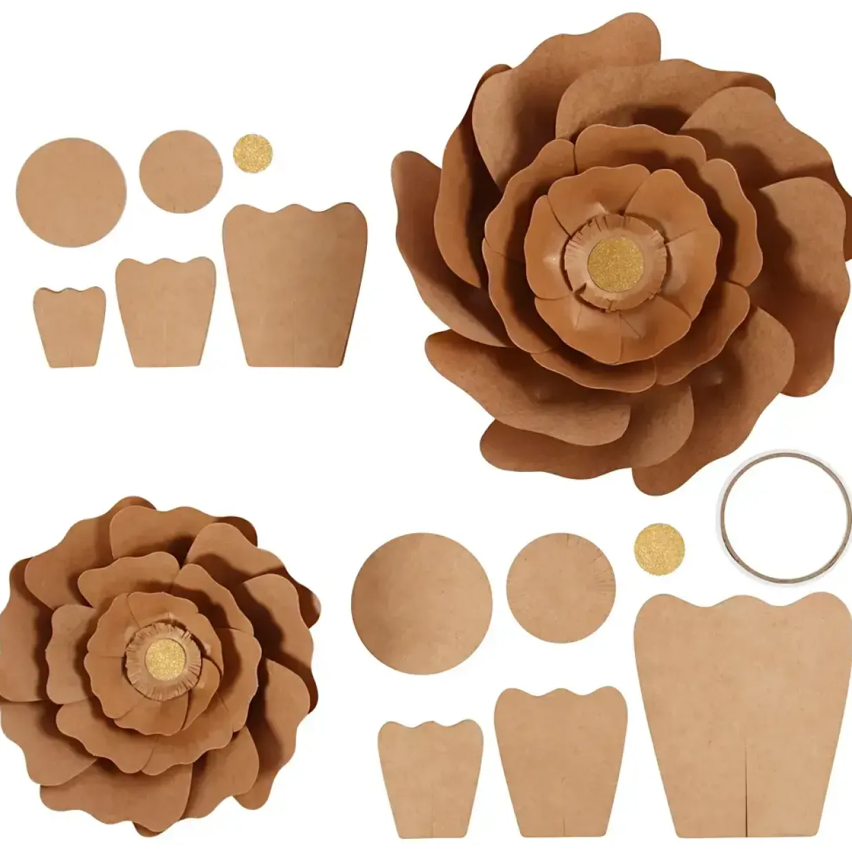 Papirblomster, natur, diam. 15+25 cm, 2stk.