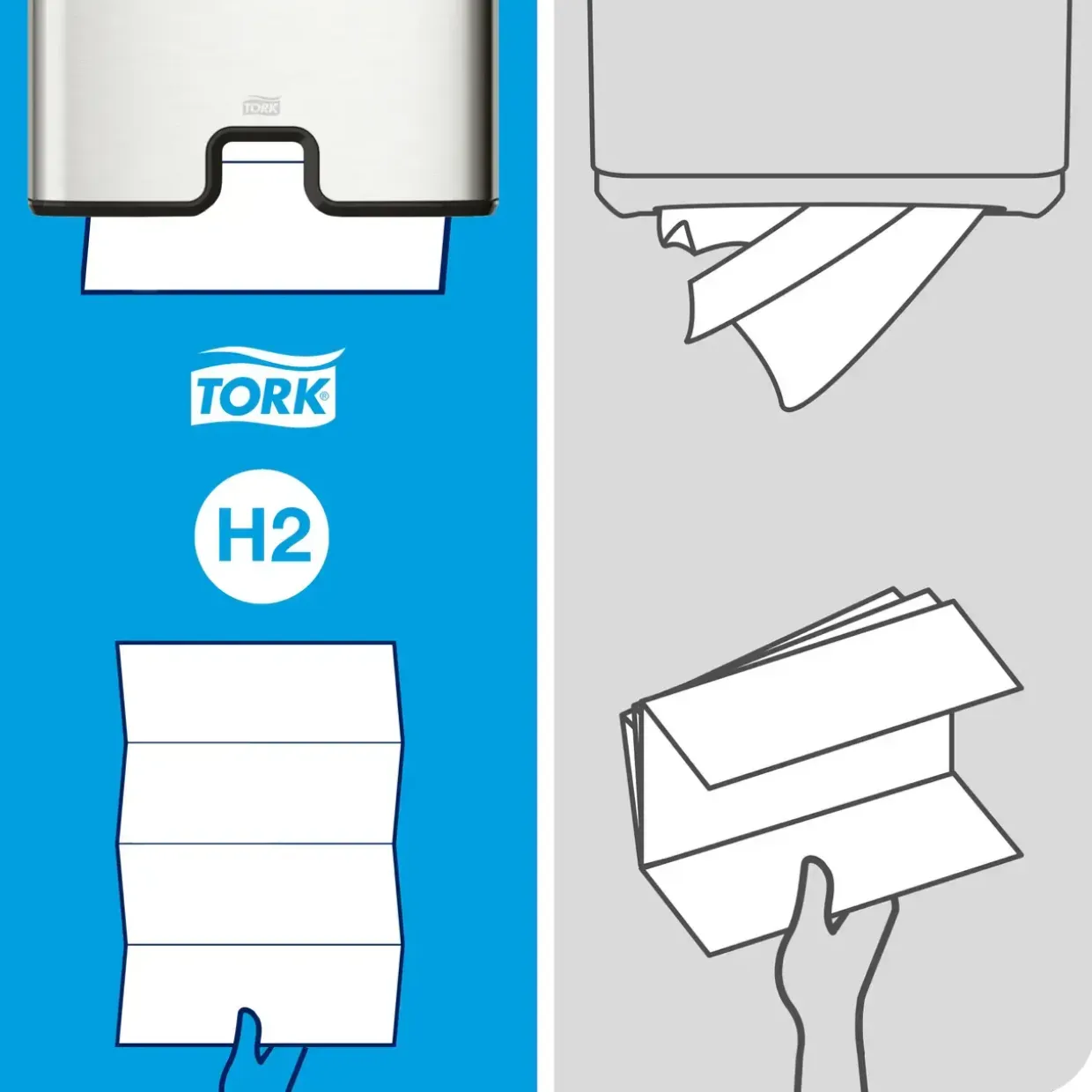 Papirdispenser - Tork 460004 H2 midi - rustfri stål