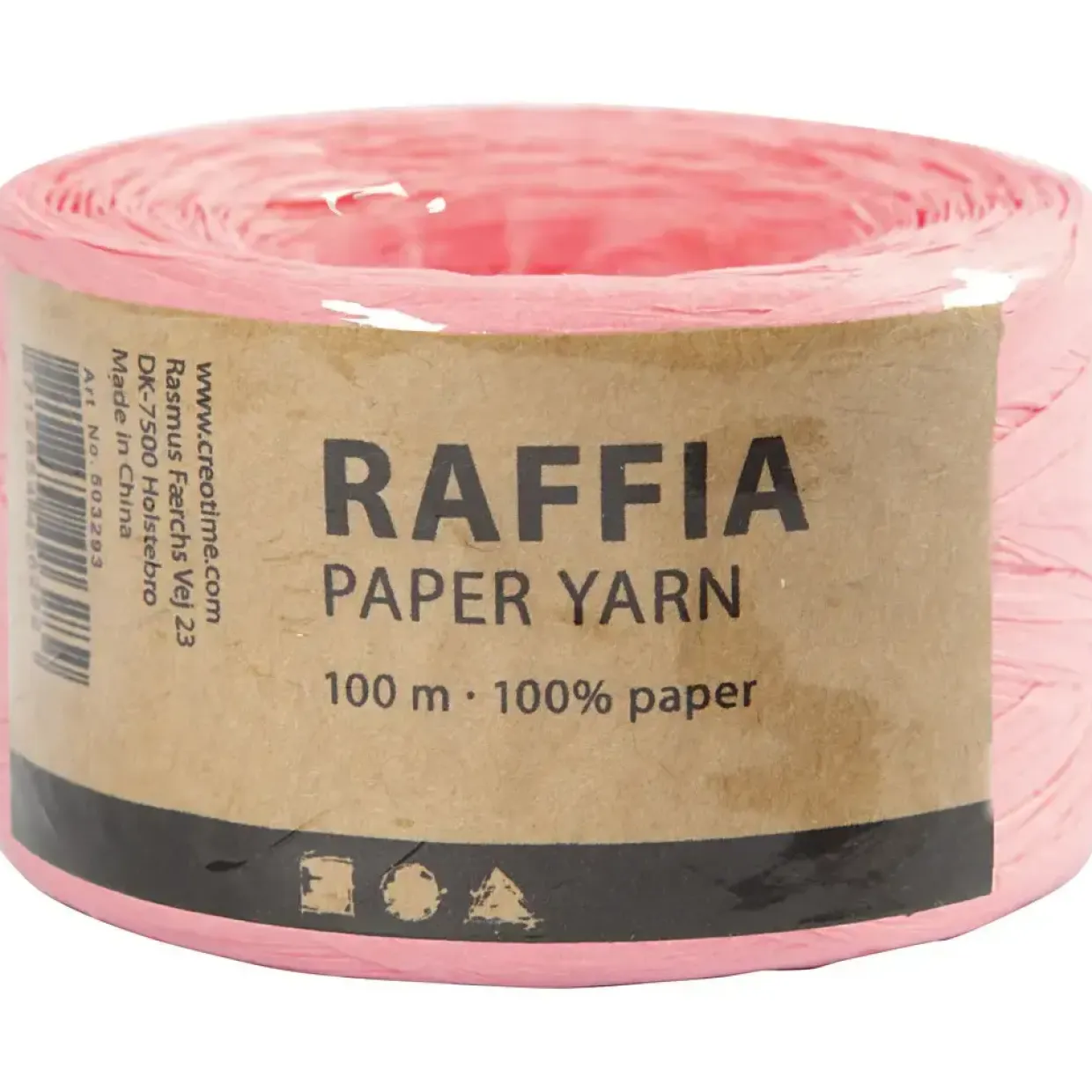 Papirgarn Raffia - B: 7-8 mm lys rosa - 100m