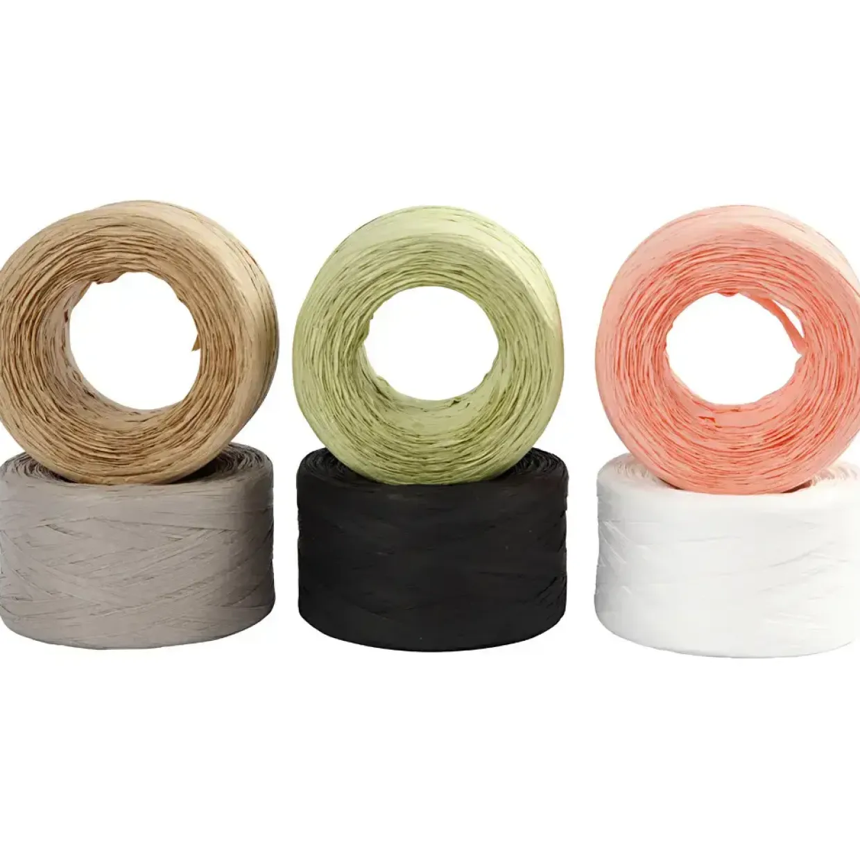 Papirgarn Raffia - 7-8mm - Ass. Farver - 100m - 6 ruller