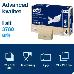 Papirhåndklæde - Tork 130299 Xpress Advanced - Natur - 2-lags - M-fold - 3780 ark