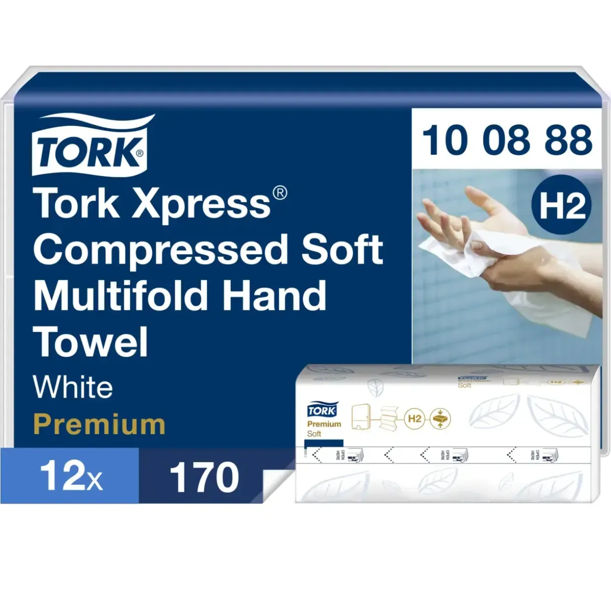 Papirhåndklæde - Tork 100888 Xpress H2 Soft - 2-lags - Komprimeret - 2040 ark