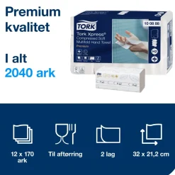 Papirhåndklæde - Tork 100888 Xpress H2 Soft - 2-lags - Komprimeret - 2040 ark