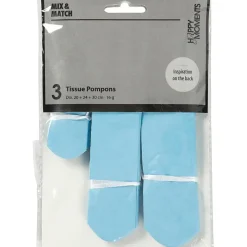 Papirpomponer diameter 20 + 24 + 30 cm 16 gram lys turkis | 3 stk.