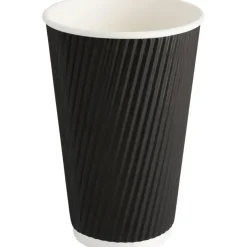 Pap krus 13,4cm, Ø9cm, 48 cl, sort, PE/pap, 16 oz, Ripple Wall - 500 stk
