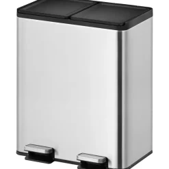Pedalspand, EKO Essential, stål mat, rustfrit stål, 2-rums, 2x20 l, plast inderspande, soft close