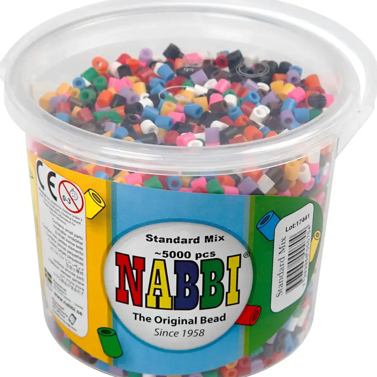 Perler størrelse 5 x 5 mm - hulstr. 2,5 mm - standardfarver - 5000 assorteret