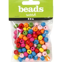 Perler Træperlemix, dia. 8 mm, hulstr. 1,5-2 mm, ass. farver, 16g, ca. 90 ass.