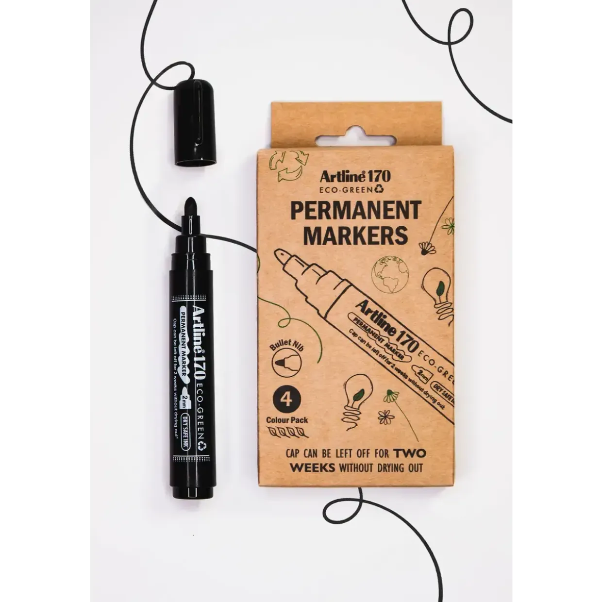 Permanent marker - Artline ECO-GREEN 170 - 2,0 mm - Sort - 4 stk