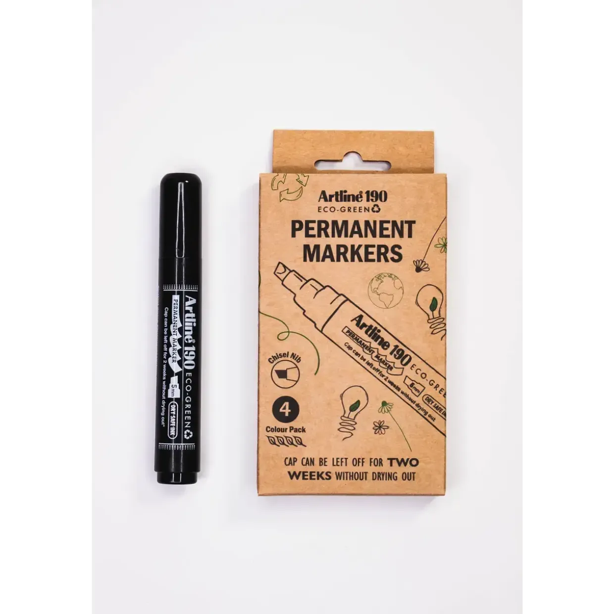 Permanent marker - Artline ECO-GREEN 190 - 2,0-5,0 mm - Sort - 4 stk
