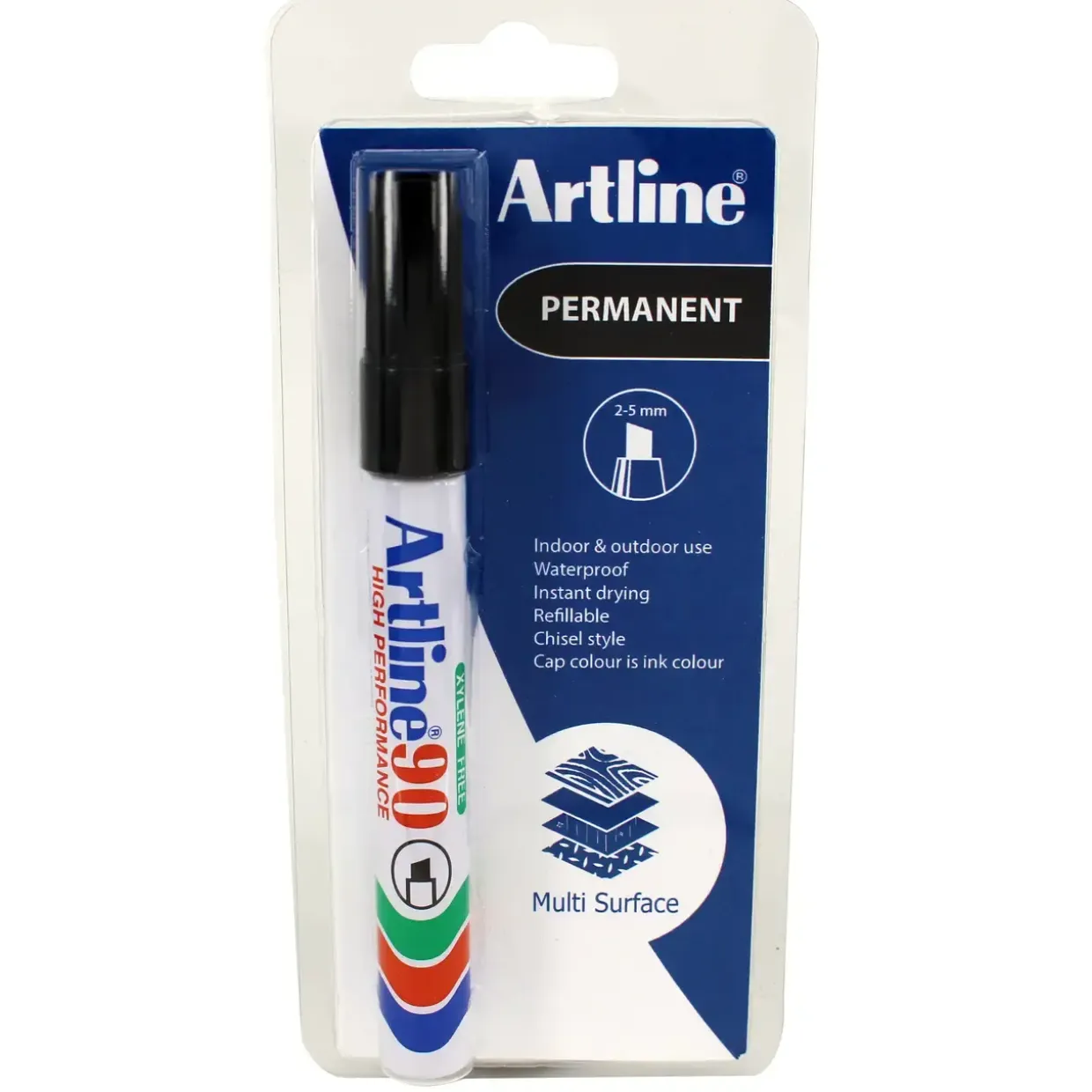 Permanent marker - Artline 90 - Sort - 2-5 mm chisel - 1 stk