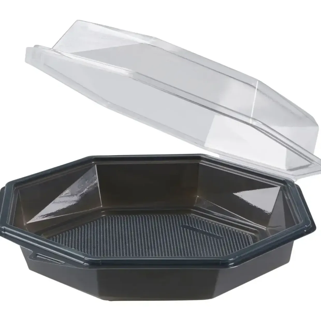 Plastbakke, 19x19x6cm, 632 ml, 632 ml, mørkegrå, APET, med hængslet låg, octaview - 280 stk
