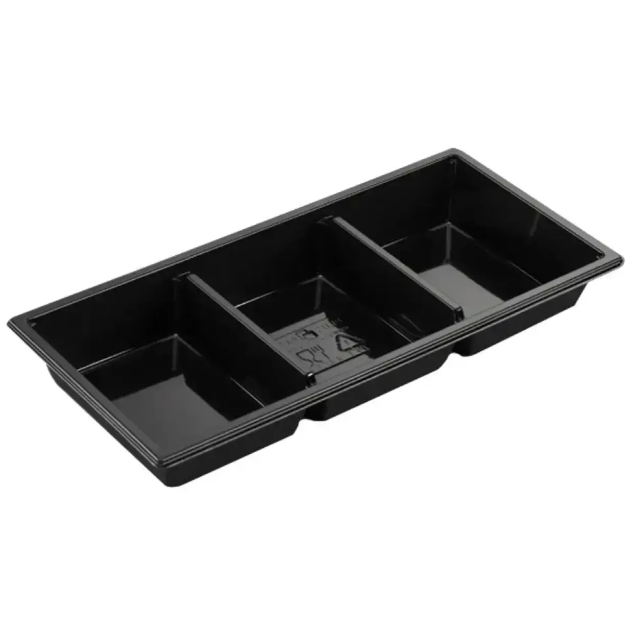 Plastbakke 25x12x3,1cm sort RPET 3-rums 3x200 ml - 464 stk