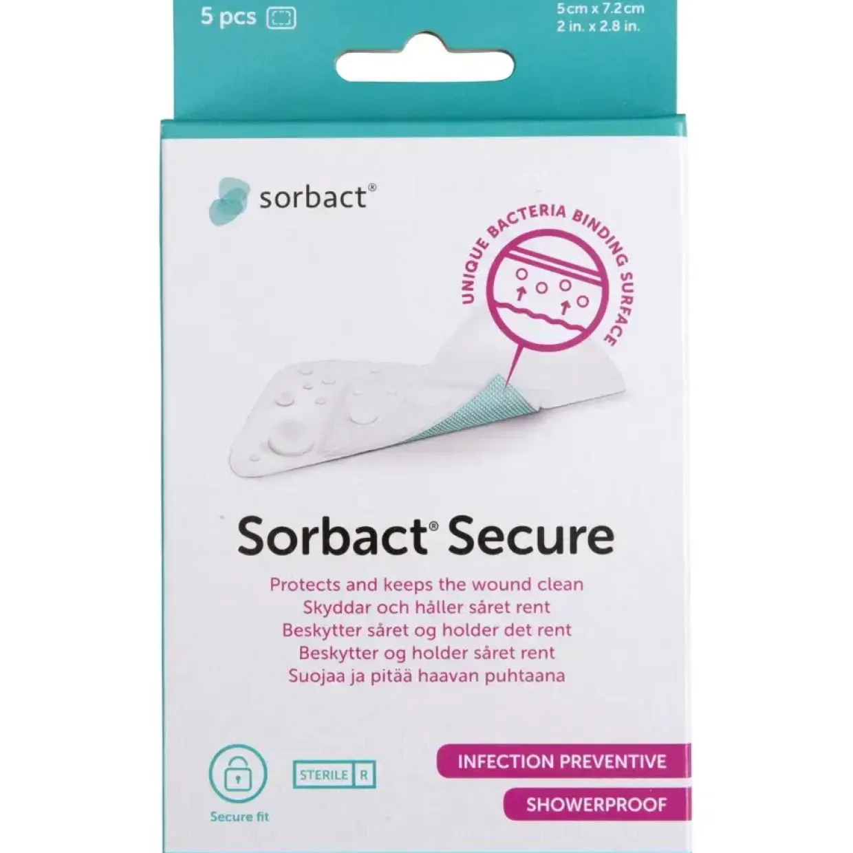 Plaster - Sorbact Secure - 7,2 x 5 cm - 5 stk