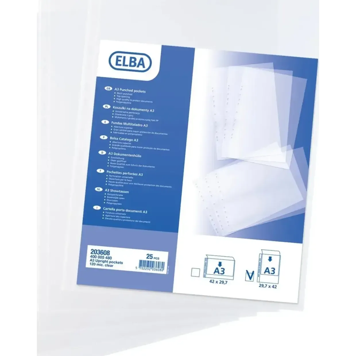Plastlomme A3 Elba PP højformat 0,12mm (25)