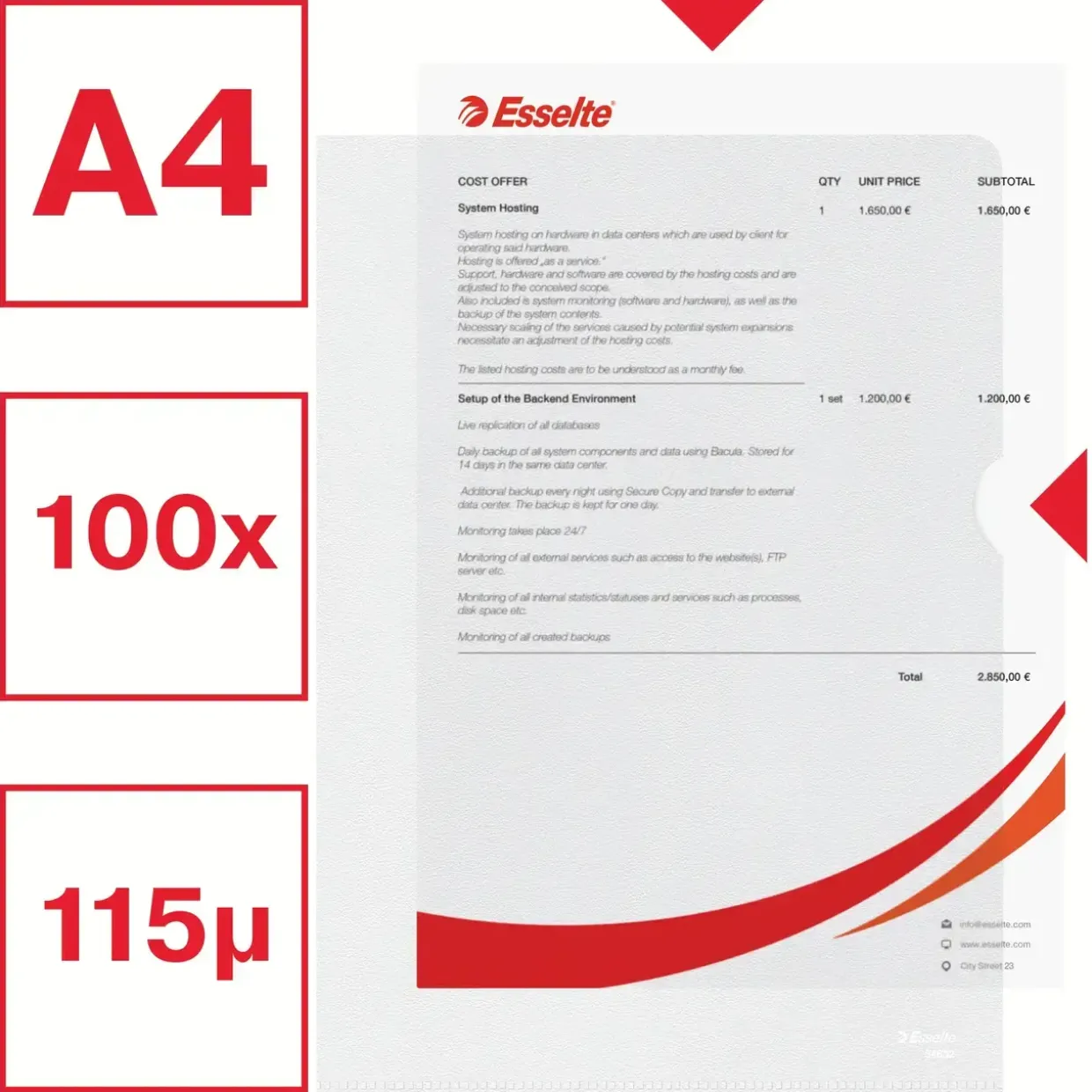 Plastomslag A4 Esselte 115 my med præg - 100 stk