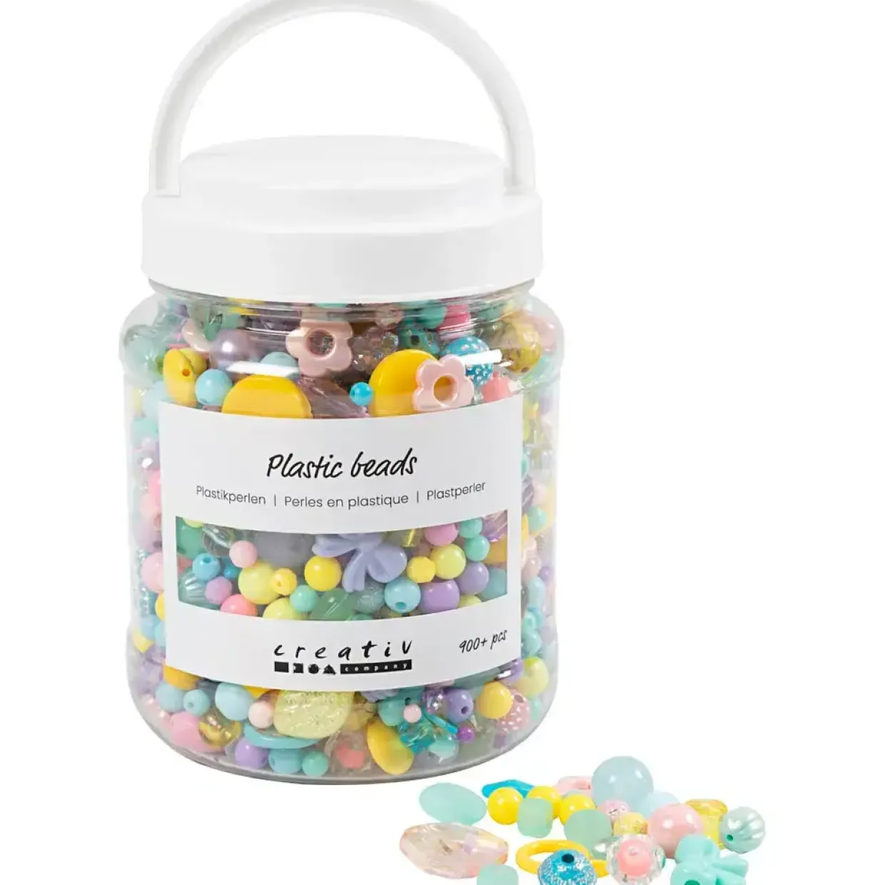 Plastperler diam. 5-35mm hulstr. 1-8mm ass. farver 700 ml