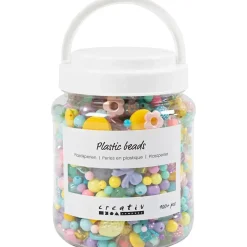 Plastperler diam. 5-35mm hulstr. 1-8mm ass. farver 700 ml
