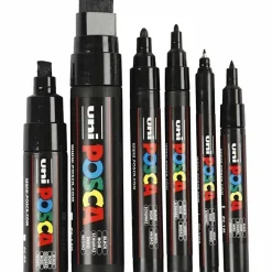 POSCA tusser sæt med 6 sorte markere i forskellige størrelser 0,7-15 mm