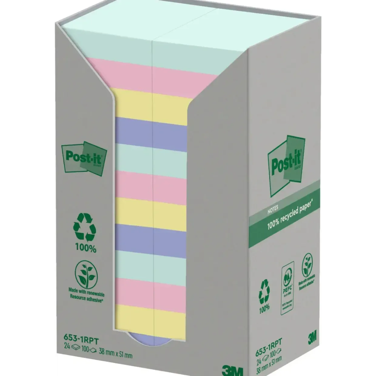 Post it note 3M Recycled mix colors 38x51 100sh (24)