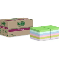 Post-it Notes – Super Sticky Recycled – 47,6×47,6 mm – Assorterede farver – 12 blokke – 24 stk