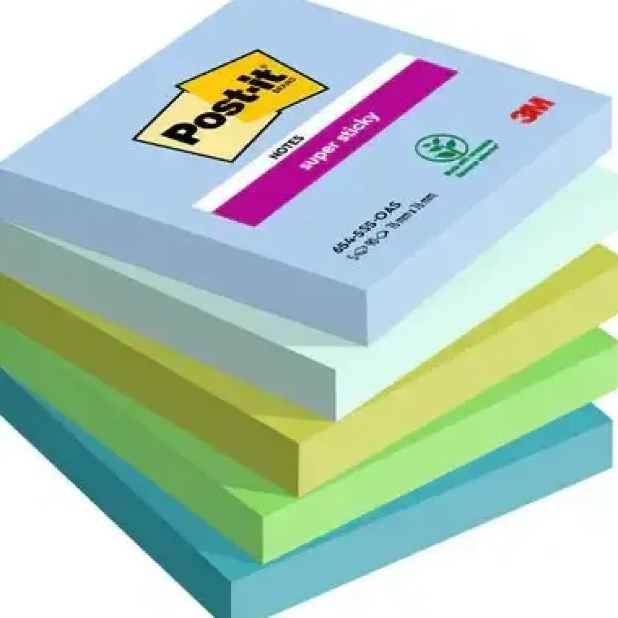 Post-it® Super Sticky Notes 76 mm x 76 mm 90 ark pr. blok - 5 blokke pr. Oasis farvekollektion