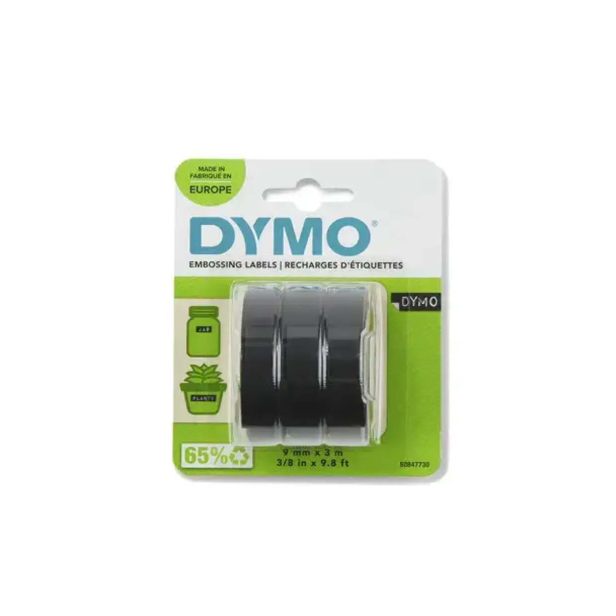 Prægetape - DYMO - 9 mm x 3 m - hvid på sort - 3 stk